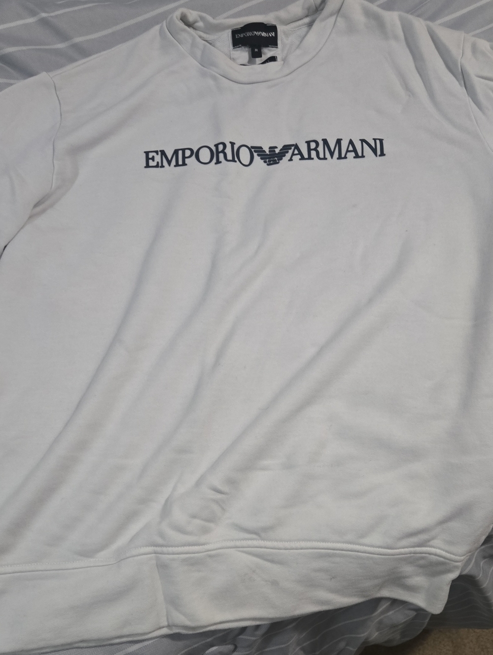 Emporio Armani White Crewneck Sweatshirt with Navy Logo
